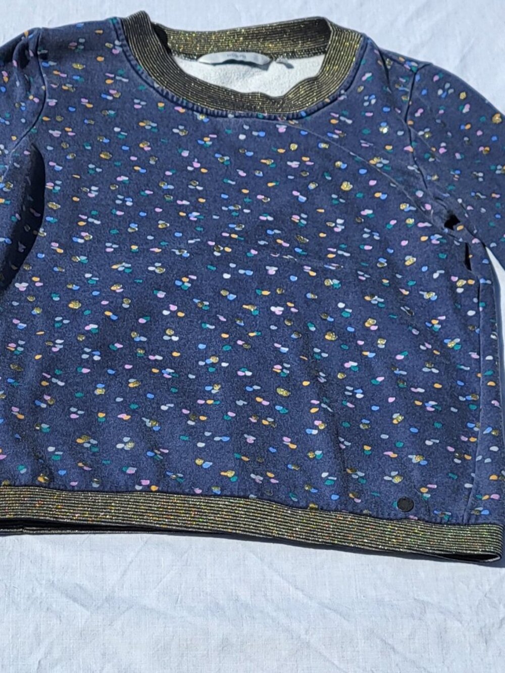 Numph Sweater Women's XS Blue Gold Whimsical Artsy Playful Colorful Designer
